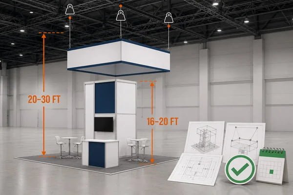 LVCC booth height rules for island booths and hanging signs